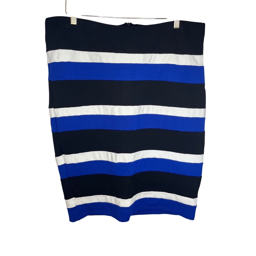 Eloquii Skirt 18 Black‎ Blue White Striped Colorblock Pencil Knee Length Stretch
